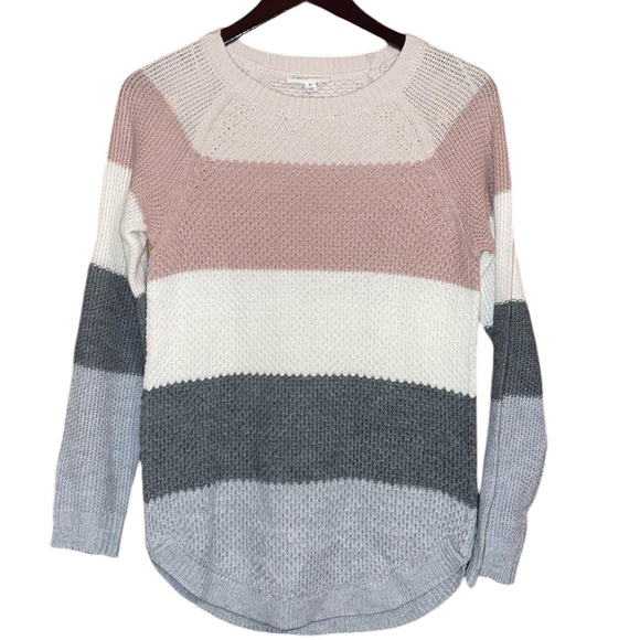 •CLOUD CHASER•COLORBLOCK STRIPE RIBBED CREWNECK KNIT SWEATER SIZE MEDIUM - Picture 1 of 10